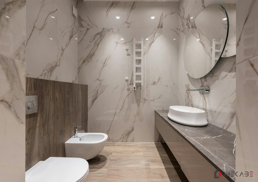 Łazienka Przemysłowa Katowice — projekt Hekabe, wykończenia wnętrz premium